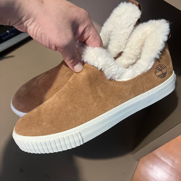 Timberland Shoes - Timberland Brown Suede Slip-On Shoes with White Fur Sz 8 . Women’s, never used